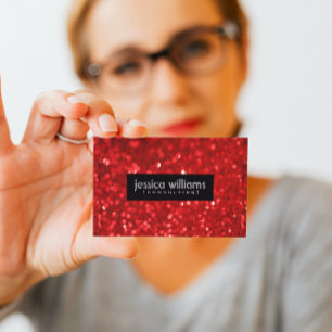 Red Bokeh Glitter & Sparkles Black Accents Business Card