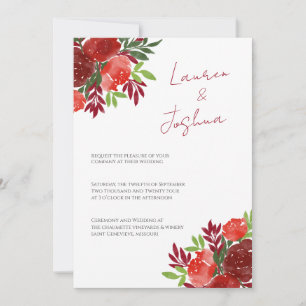 Red Bold Bright Floral Themed Wedding Invitation