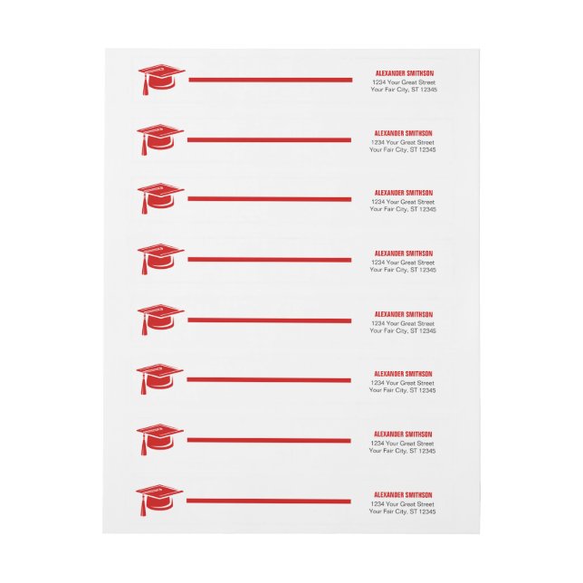 Red Bold Cap Graduation Wrap Around Label (Sheet)