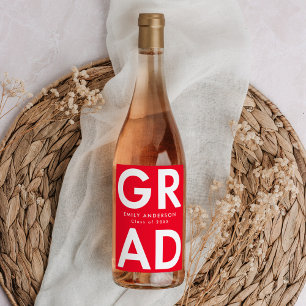 Red Bold Grad Graduation Wine Label