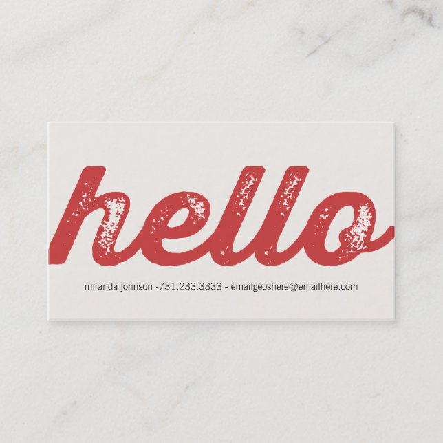 Red Bold Hello Design Calling Cards (Front)
