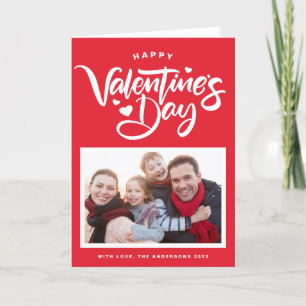 Red Bold Modern Calligraphy Photo Valentine's Day Holiday Card