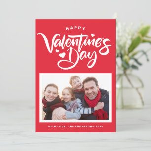 Red Bold Modern Calligraphy Photo Valentine's Day Holiday Card