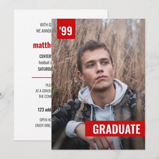 Red Bold & Modern Photo Graduation Invitation (Front/Back)