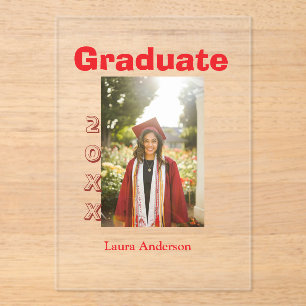 Red bold photo graduation add name class text acrylic invitations