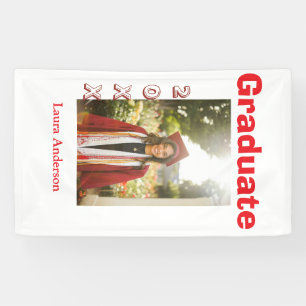 Red bold photo graduation add name class text banner