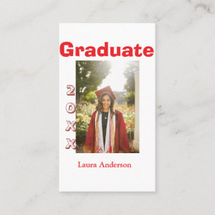 Red bold photo graduation add name class text business card