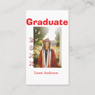 Red bold photo graduation add name class text business card