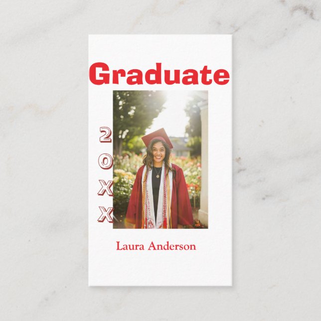 Red bold photo graduation add name class text business card (Front)