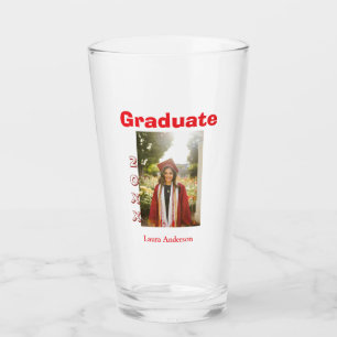 Red bold photo graduation add name class text glass
