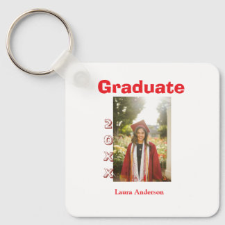 Red bold photo graduation add name class text key ring
