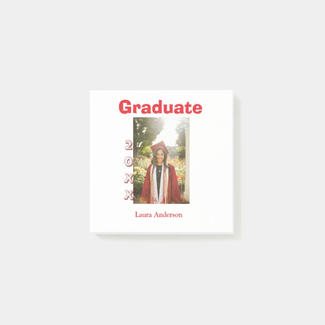 Red bold photo graduation add name class text post-it notes (Front)