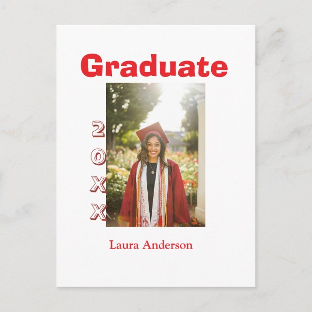 Red bold photo graduation add name class text postcard (Front)