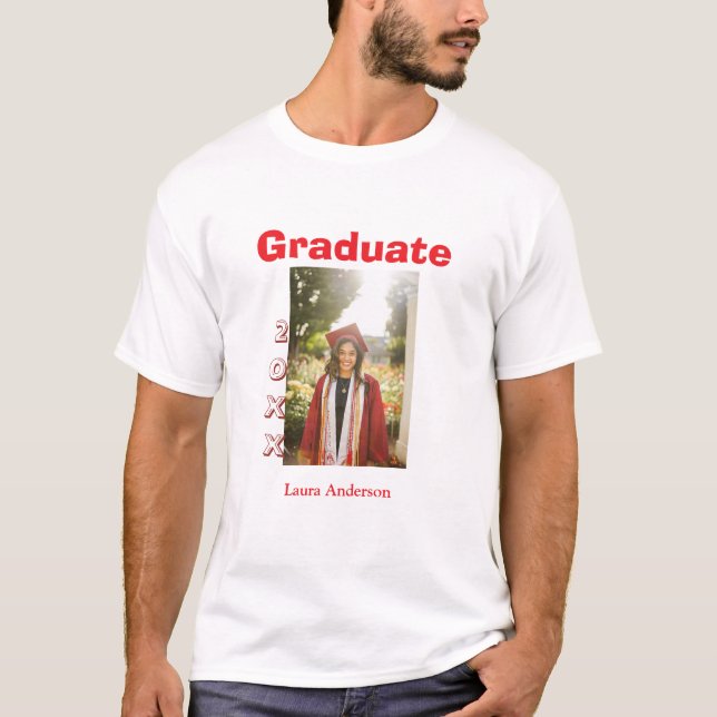 Red bold photo graduation add name class text T-Shirt (Front)