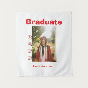Red bold photo graduation add name class text tapestry