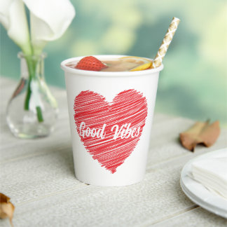Red Bold Scribble Heart Design Paper Cups