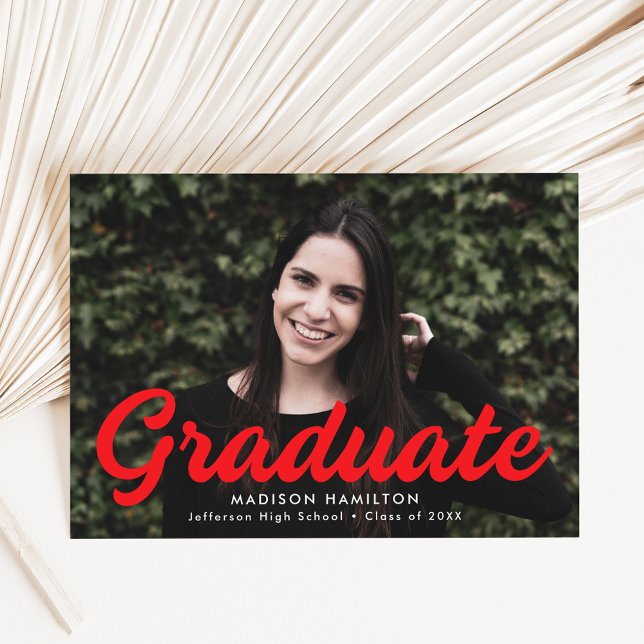 Red | Bold Script Photo Graduation Announcement (Creator Uploaded)