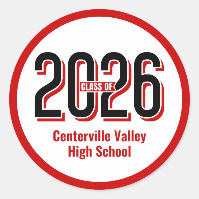Red Bold Shadowed Numbers Class of 2026 Classic Round Sticker (Front)