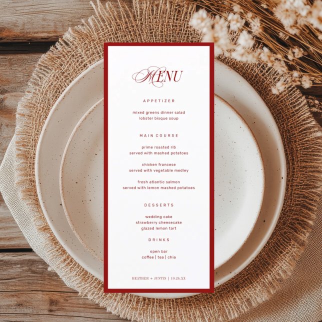 Red Bon Appetit Classic Elegant Fancy Wedding Menu (Creator Uploaded)
