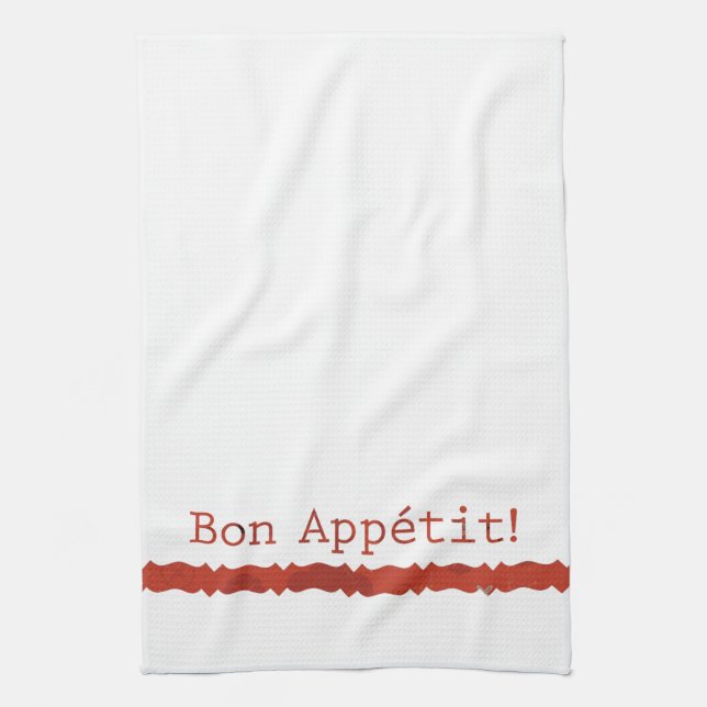 Red Bon Appétit Tea Towel Kitchen Towel (Vertical)
