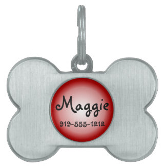 Red Bone Shaped Customisable Name Dog Tag