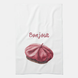 Red Bonjour Beret Tea Towel