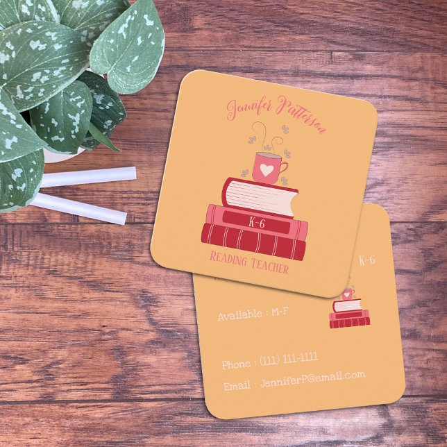 Red Books Tutor Orange Square Business Cards (Creator Uploaded)