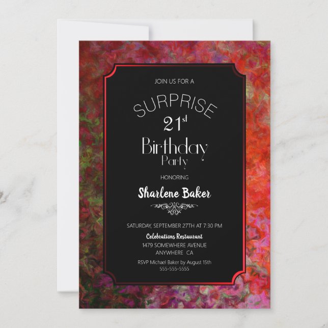 Red Border 21st Birthday Party Invitation (Front)