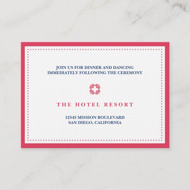 Red border bead wedding reception enclosure card (Front)