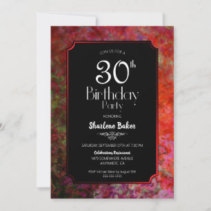 Red Border Black 30th Birthday Party Invitation