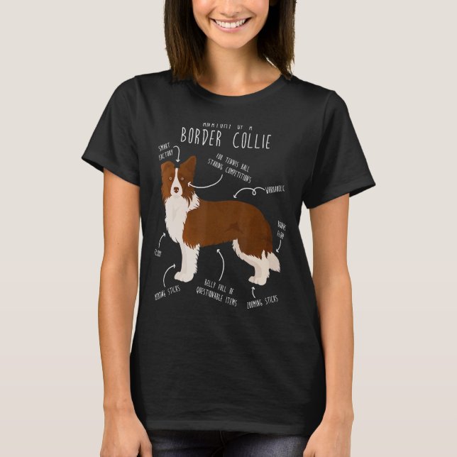 Red Border Collie Anatomy Cute  Pet  Dog Mum Dad T-Shirt (Front)