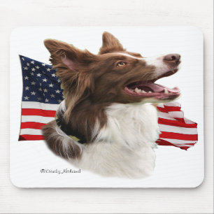 Red Border Collie head with flag mousepad