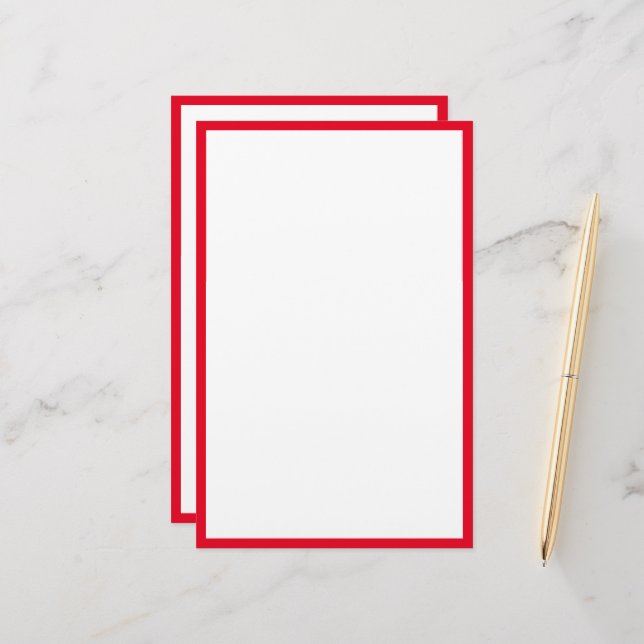 Red Border Edges White Blank Classy Custom Trendy Stationery (Front/Back In Situ)