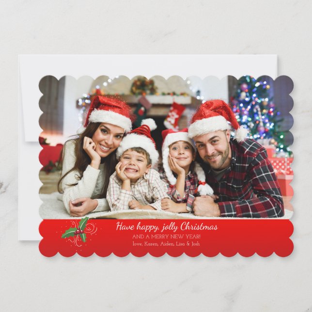 Red Border Holiday Photo Card (Front)