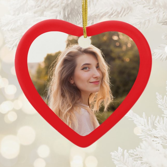 Red Border Photo Ceramic Tree Decoration (Red Border Photo Ceramic Ornament)