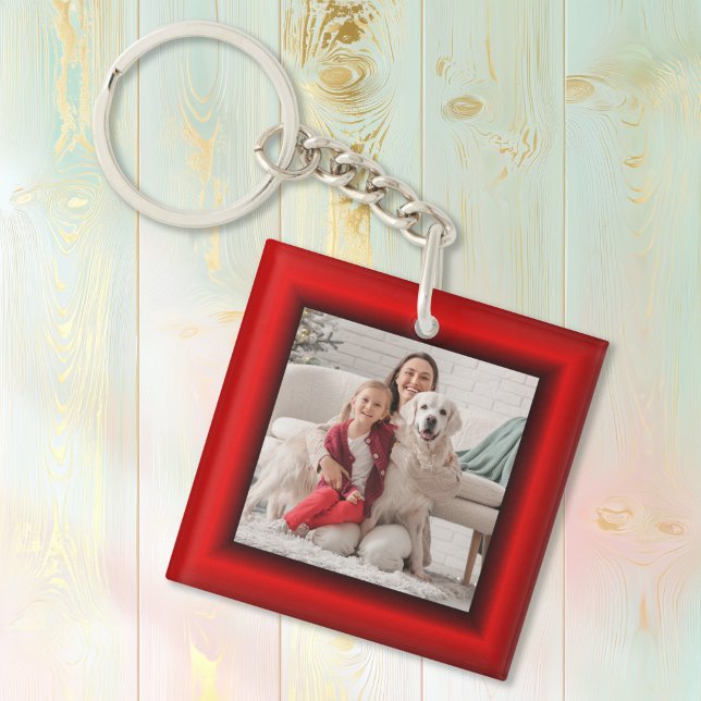 Red Border Photo Key Ring (Red Border Keychain)