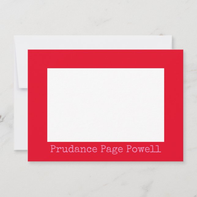 Red Border Pink Personalised Flat Note Card (Front)