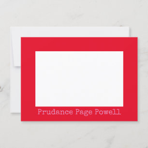 Red Border Pink Personalised Flat Note Card