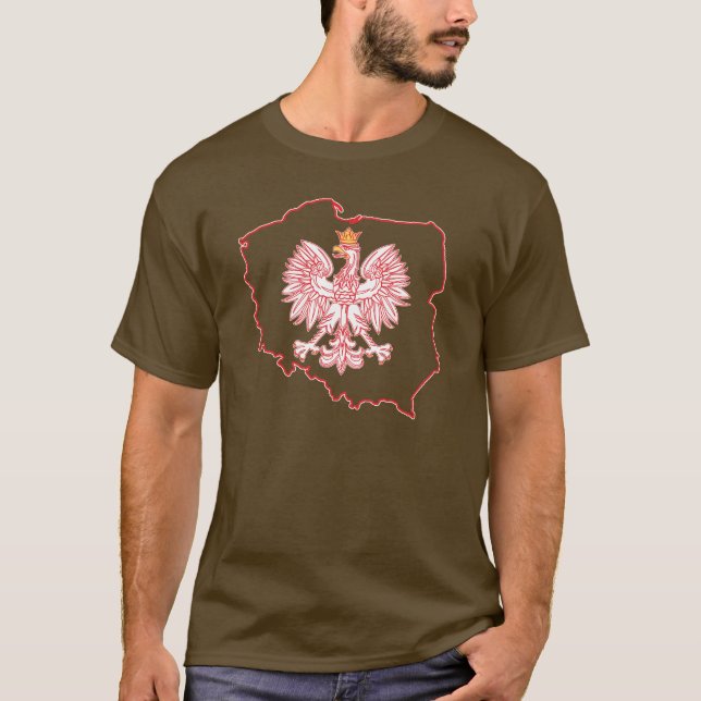Red Border Polish Map With Eagle T-Shirt (Front)