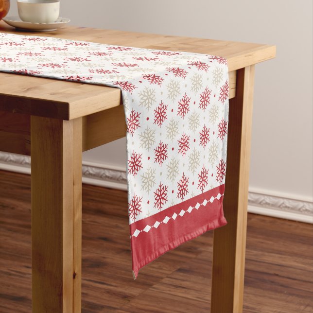 Red Border Snowflake Pattern Christmas Short Table Runner (In Situ)