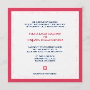 Red border square traditional wedding invitation