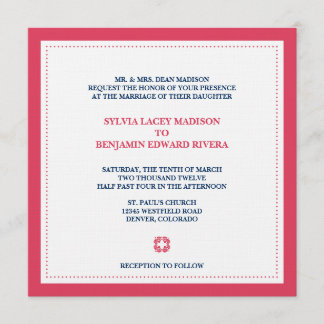 Red border square traditional wedding invitation