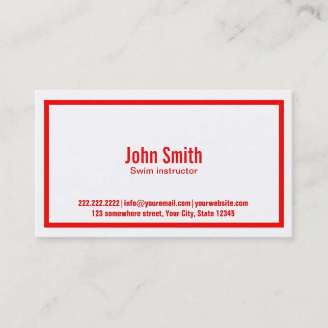 Red Border Swim Instructor Business Card (Front)