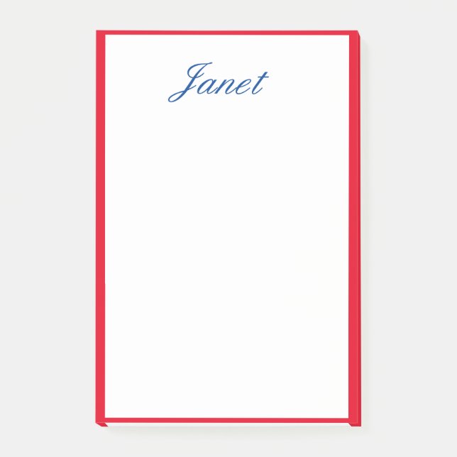 Red Bordered Edges Monogrammed Name Blue White Post-it Notes (Front)