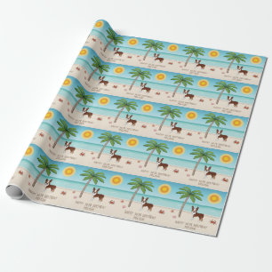 Red Boston Terrier At A Tropical Summer Beach Wrapping Paper