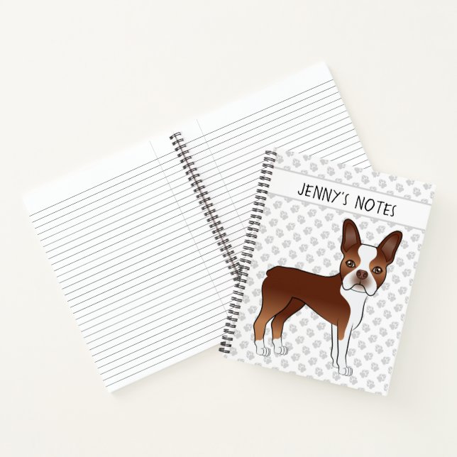 Red Boston Terrier Cartoon Dog & Your Custom Title Notebook (Inside)