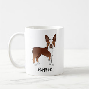 Red Boston Terrier Cute Cartoon Dog & Custom Name Coffee Mug