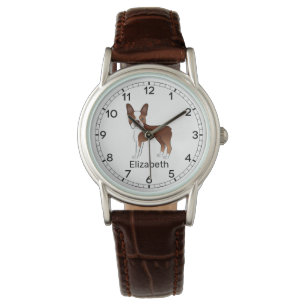 Red Boston Terrier Cute Cartoon Dog & Custom Name Watch