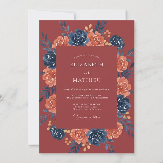 Red Botanical Bloom Wedding Invitation (Front)