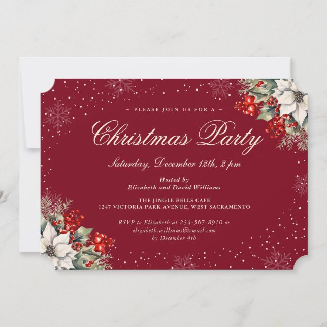 Red Botanical Christmas Holiday Party Invitation (Front)